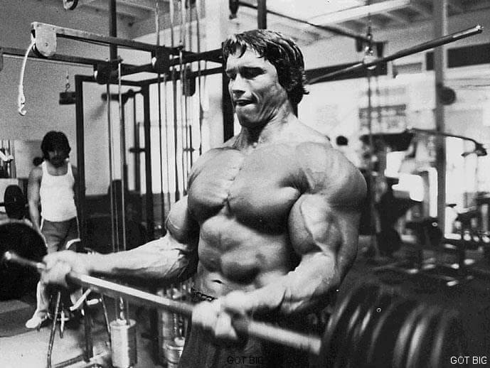 Arnold macht Langhantelcurls
